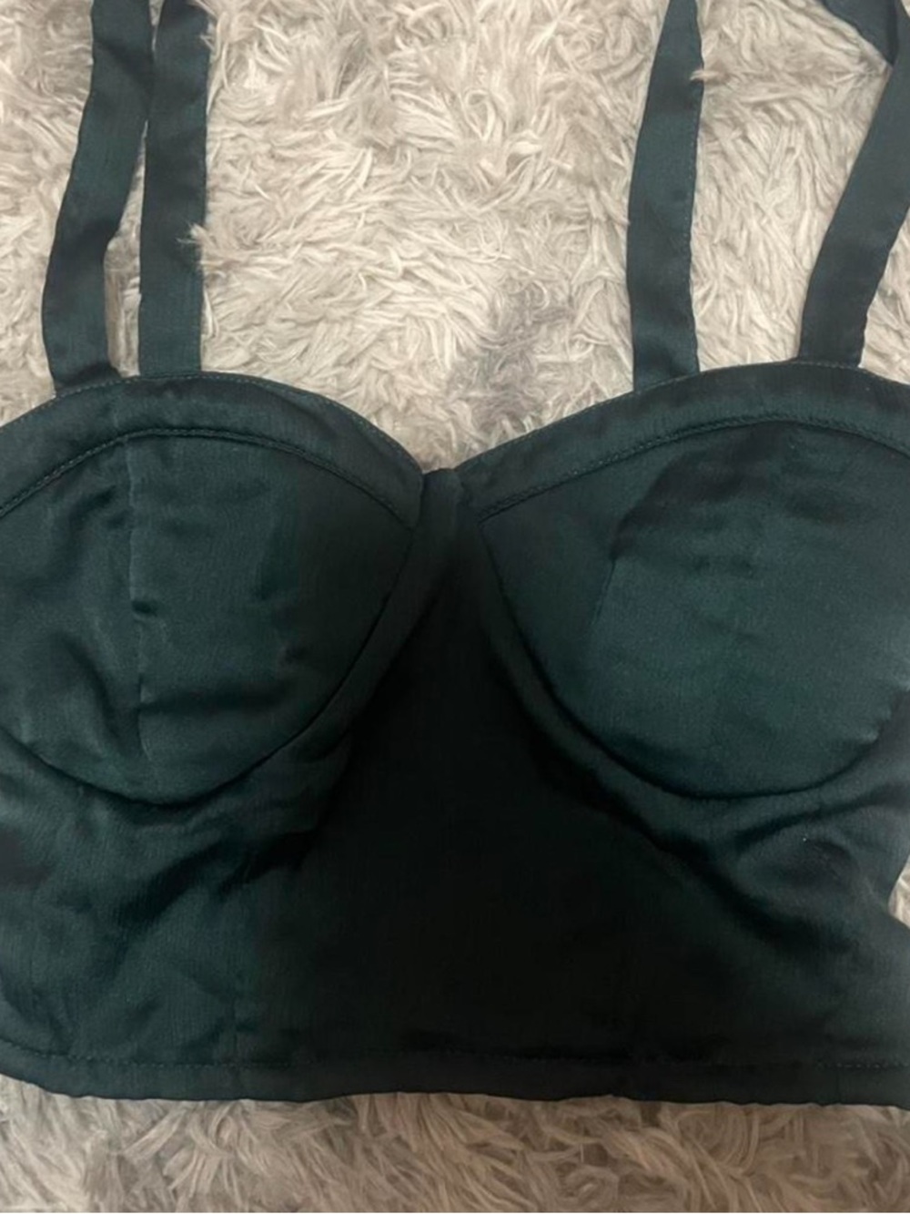 Structured Green Satin Bustier Crop Top - Women's